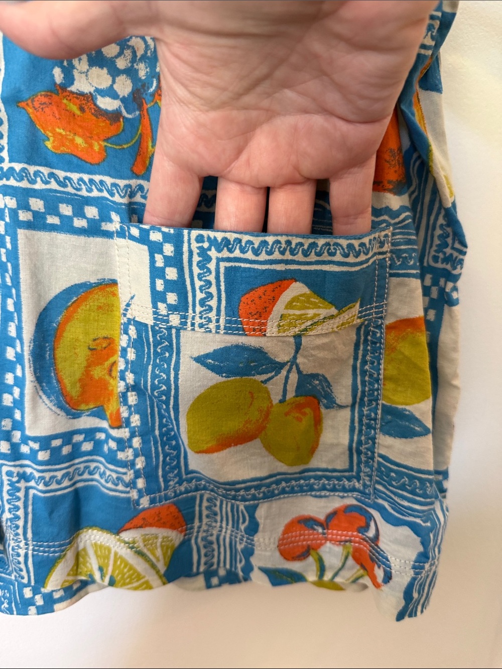 BDG Blue Fruit Patchwork Button Up Shirt - Picture 3 of 5